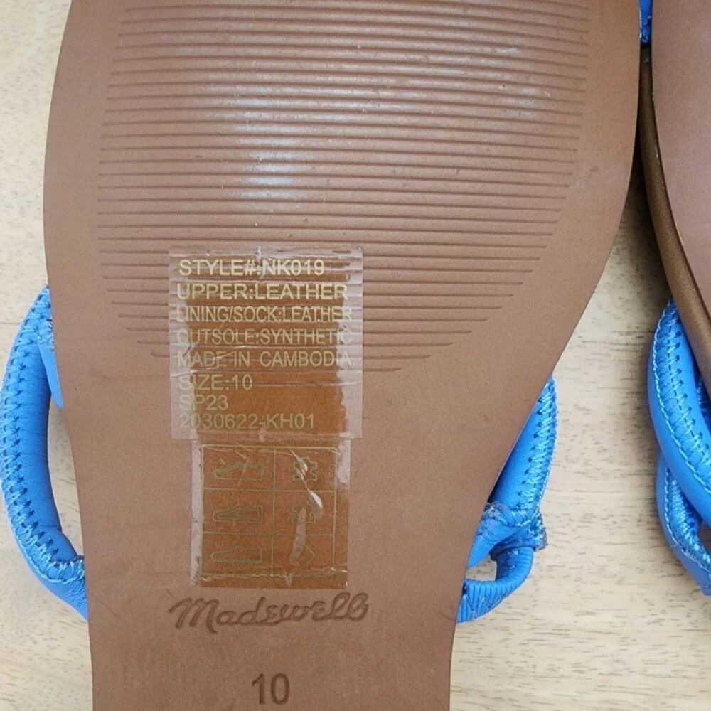 Madewell The Amel Slide Ornamental Blue Leather Sandals Womens Size 10